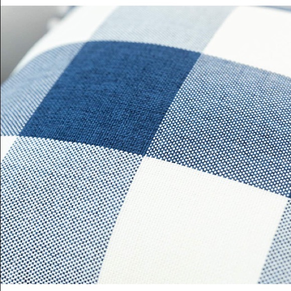 Classic Blue/White Gingham Pompom Farmhouse Preppy Throw Pillow Cover Set - Picture 5 of 8